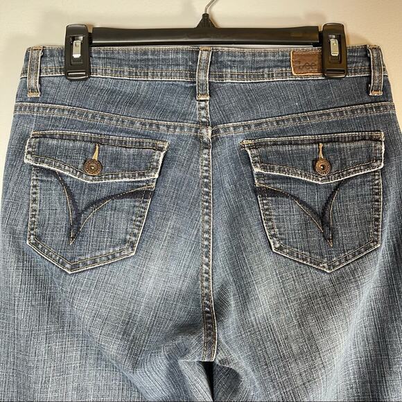 Lee Y2K Mid-rise Bootcut 8 Medium Wash Jeans Denim Patch Back pockets Retro - Picture 2 of 9
